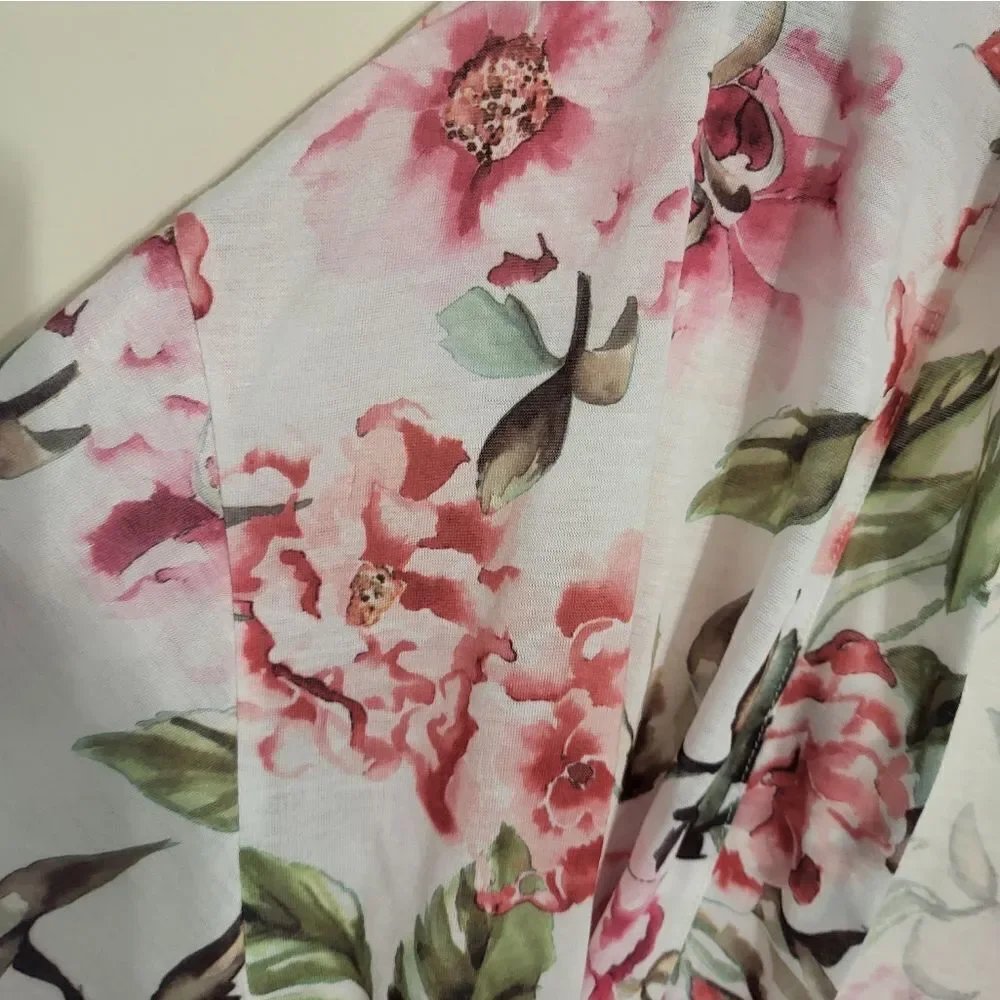 #32 Show Me Your Mumu Pink Floral Short Open Front Robe w/Belt, S - Picture 4 of 6